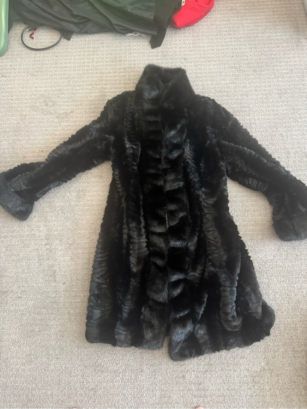 Fabulous Furs Black Faux Fur Long Coat
